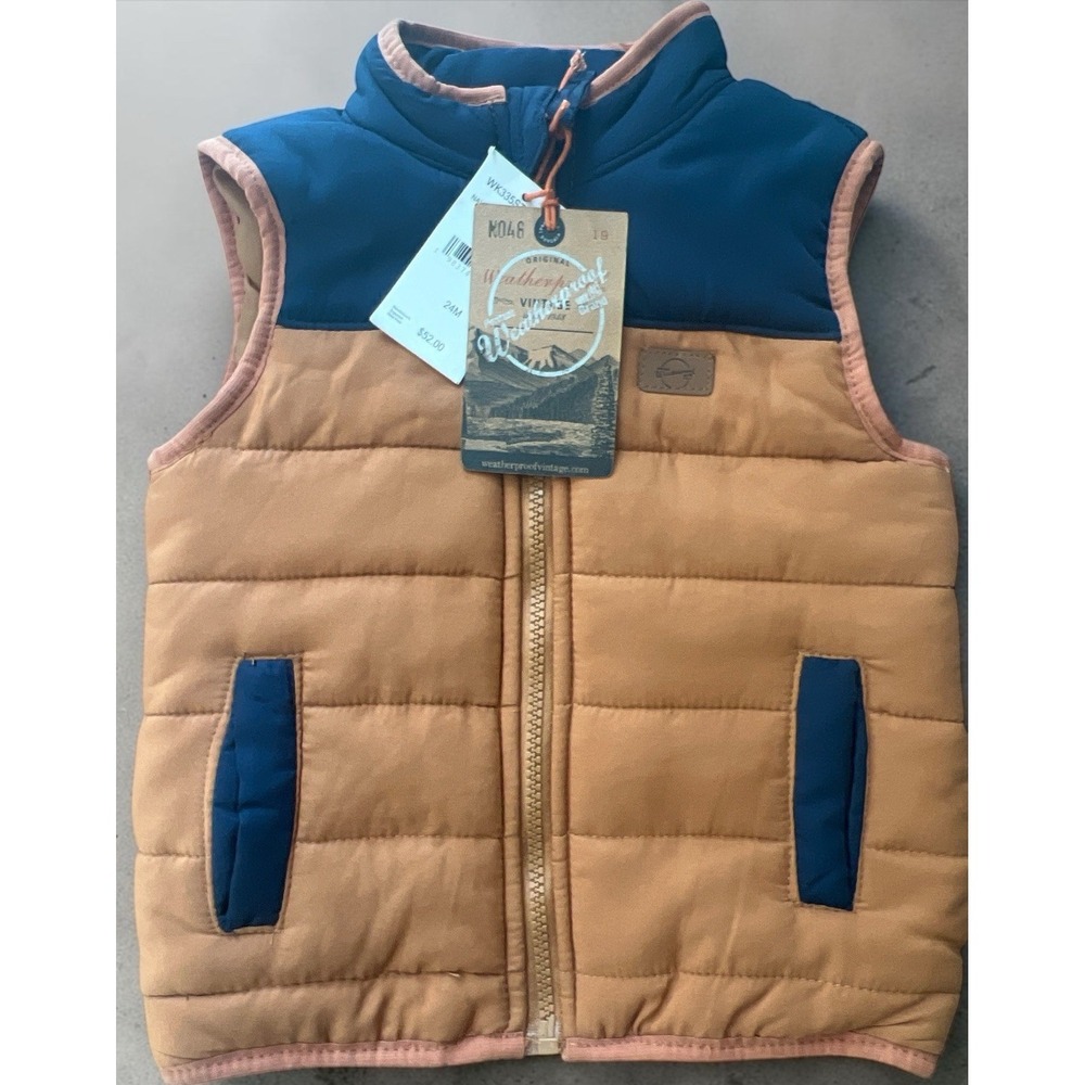 NWT Weatherproof Vintage Puffer Vest Tan Navy Toddler‎ 24M